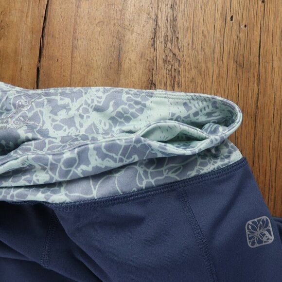 PURPLE WITH SEA FOAM GREEN & GREY DESIGN WIDE WAISTBAND FITNESS CAPRI SIZE SMALL - Picture 7 of 10